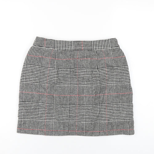 Topshop Womens Black Plaid Acrylic Mini Skirt Size 10 Zip