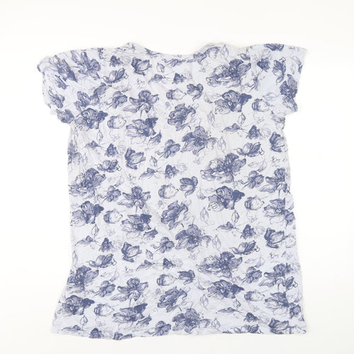 M&Co Womens Blue Geometric Cotton Basic T-Shirt Size 14 V-Neck