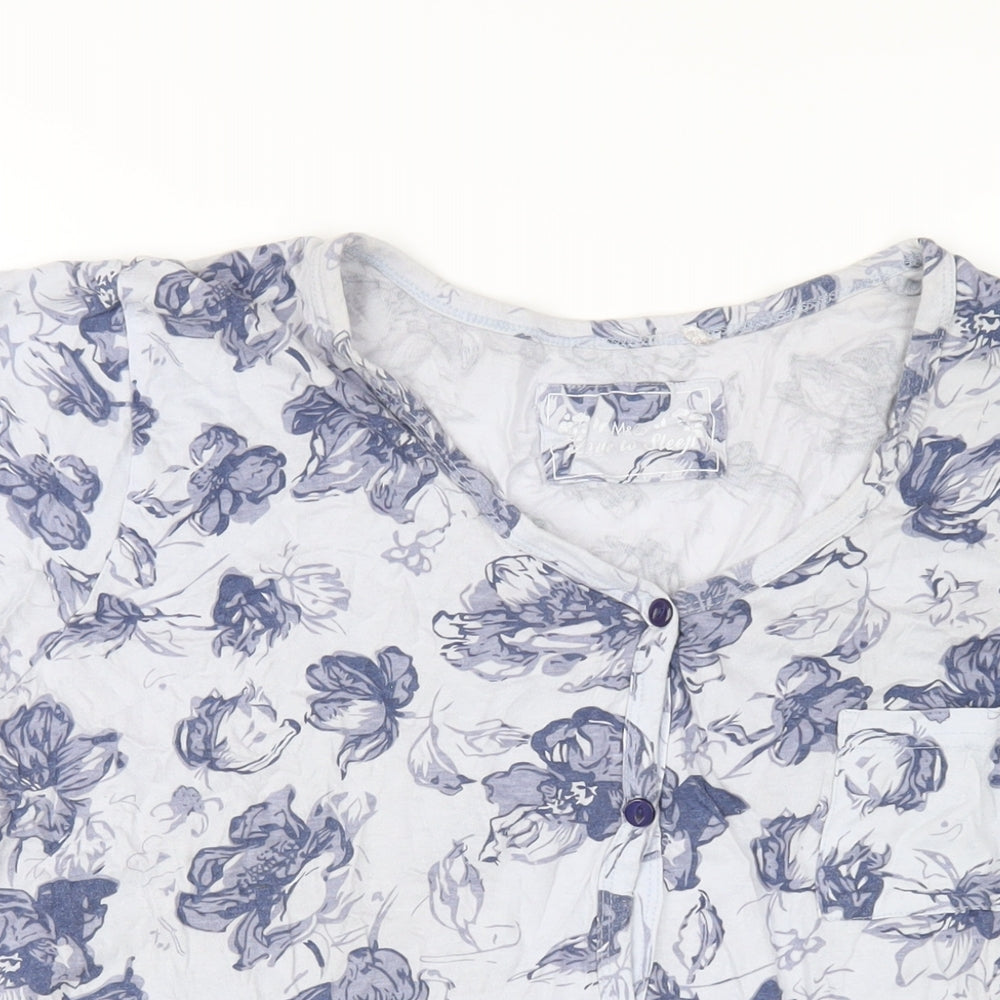 M&Co Womens Blue Geometric Cotton Basic T-Shirt Size 14 V-Neck
