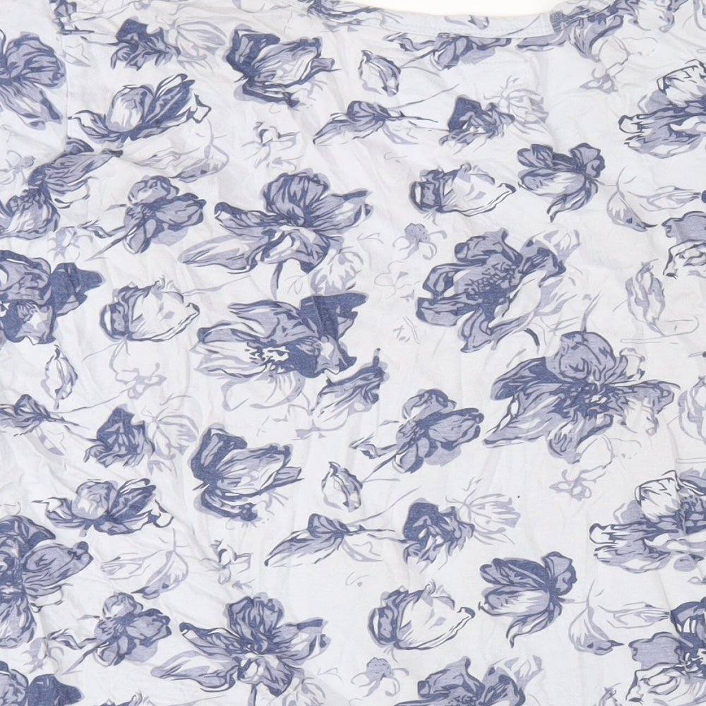 M&Co Womens Blue Geometric Cotton Basic T-Shirt Size 14 V-Neck