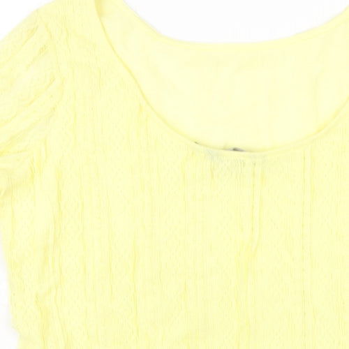 Dorothy Perkins Womens Yellow Polyester Basic T-Shirt Size 16 Boat Neck