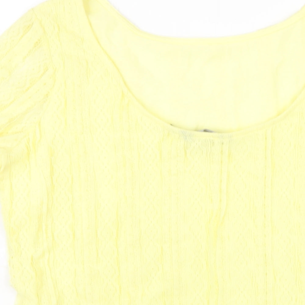 Dorothy Perkins Womens Yellow Polyester Basic T-Shirt Size 16 Boat Neck