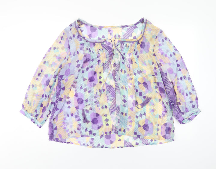Indigo Womens Multicoloured Geometric Polyester Basic Blouse Size 18 V-Neck