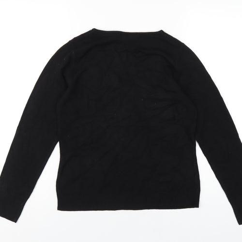 BHS Womens Black Acrylic Basic T-Shirt Size 12 V-Neck - Beaded Neckline