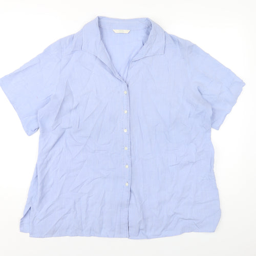 Marks and Spencer Womens Blue Viscose Basic Button-Up Size 20 Collared
