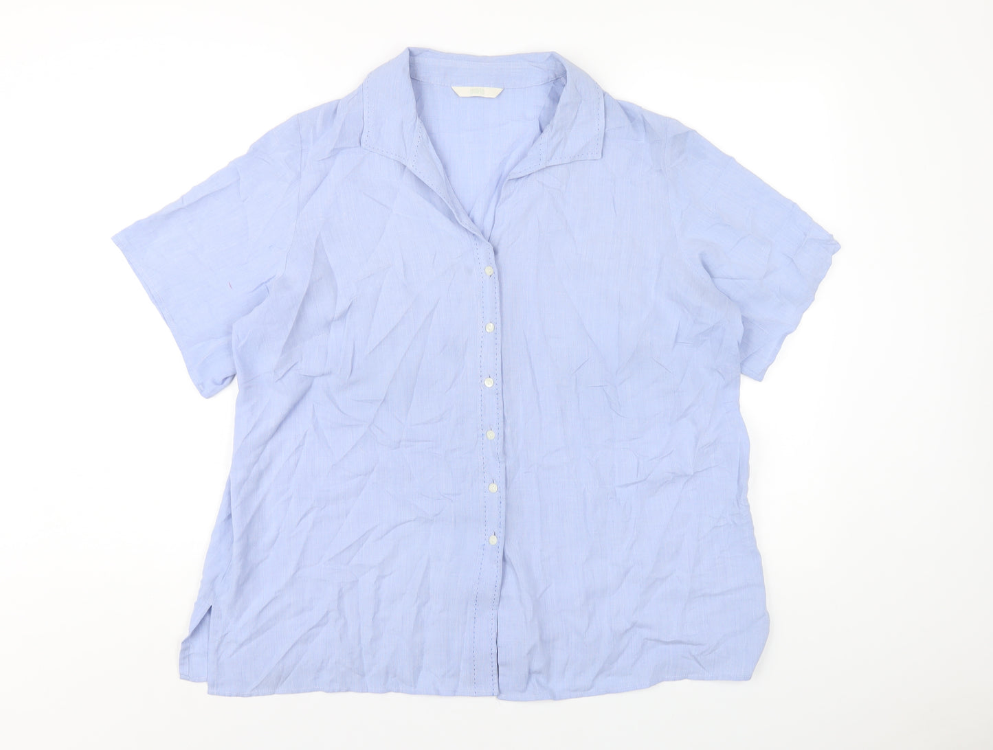 Marks and Spencer Womens Blue Viscose Basic Button-Up Size 20 Collared