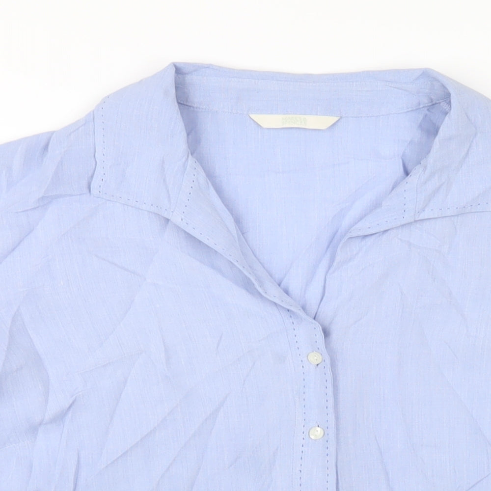 Marks and Spencer Womens Blue Viscose Basic Button-Up Size 20 Collared