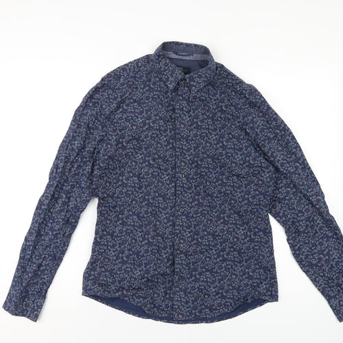 NEXT Mens Blue Geometric Cotton Button-Up Size M Collared Button