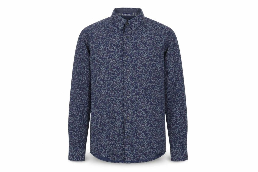 Next Mens Blue Geometric Cotton Button-Up Size M Collared Button