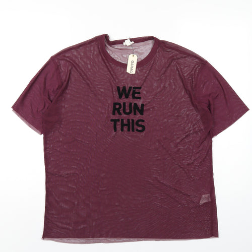 Garage Womens Purple Polyester Basic T-Shirt Size M Round Neck