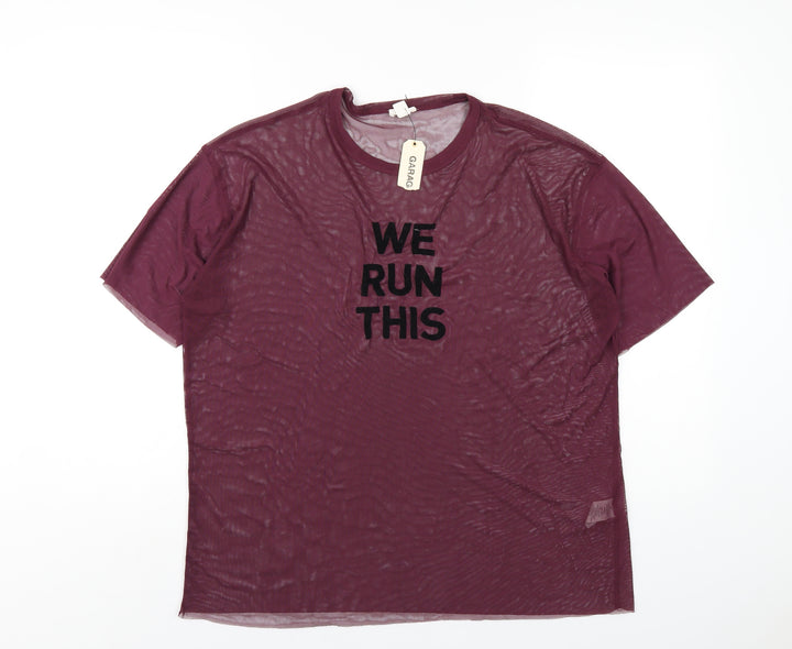 Garage Womens Purple Polyester Basic T-Shirt Size M Round Neck