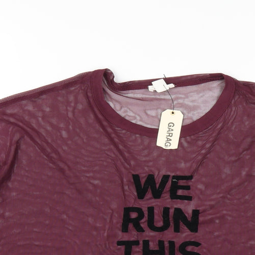 Garage Womens Purple Polyester Basic T-Shirt Size M Round Neck