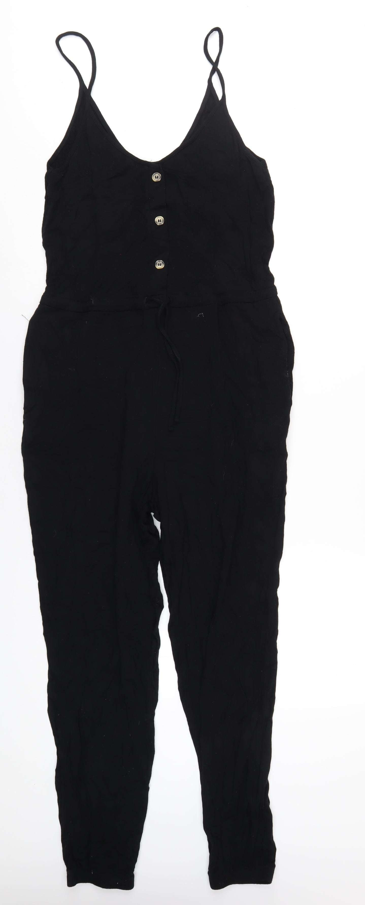 Topshop Womens Black Vinyl Jumpsuit One-Piece Size 12 L29 in Pullover