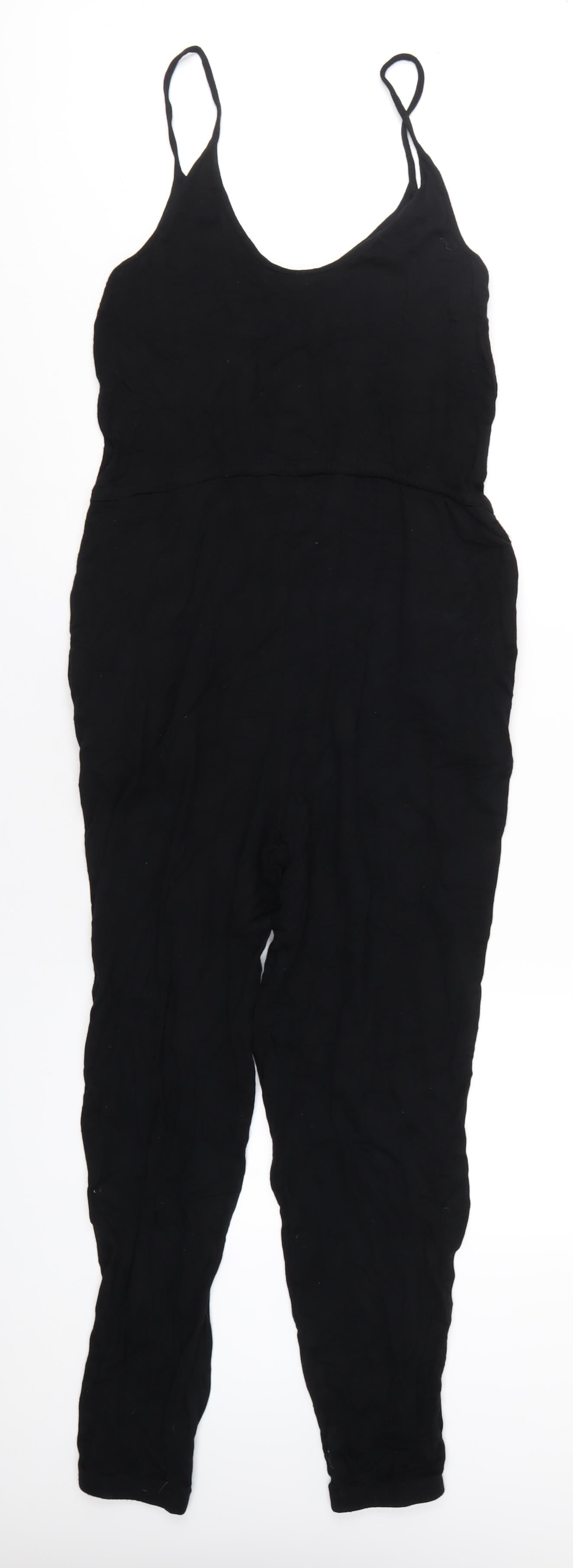 Topshop Womens Black Vinyl Jumpsuit One-Piece Size 12 L29 in Pullover