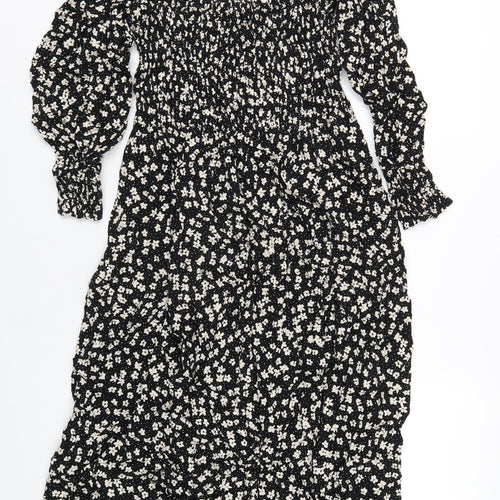 H&M Womens Black Floral Viscose A-Line Size S Square Neck Pullover