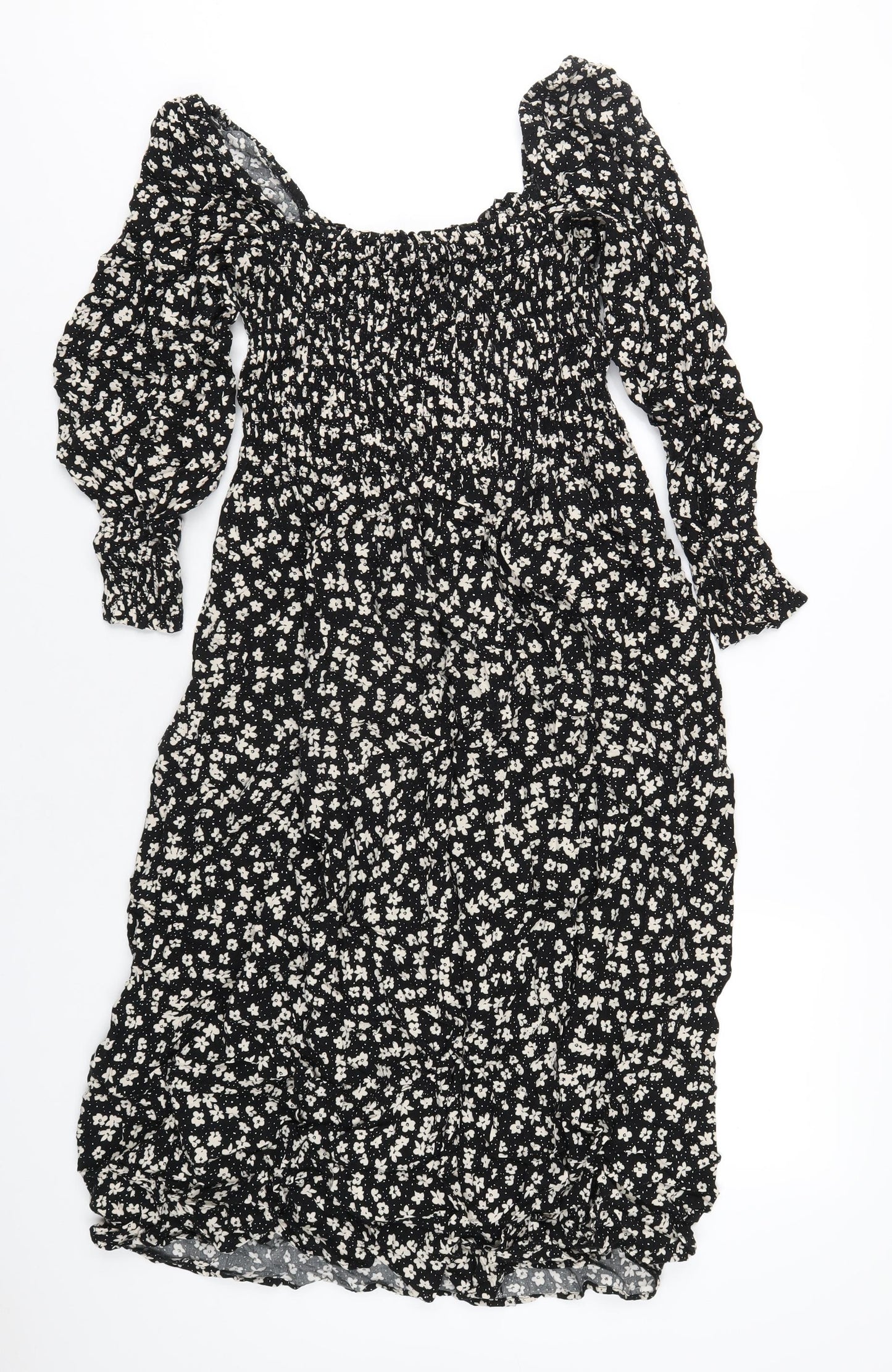 H&M Womens Black Floral Viscose A-Line Size S Square Neck Pullover