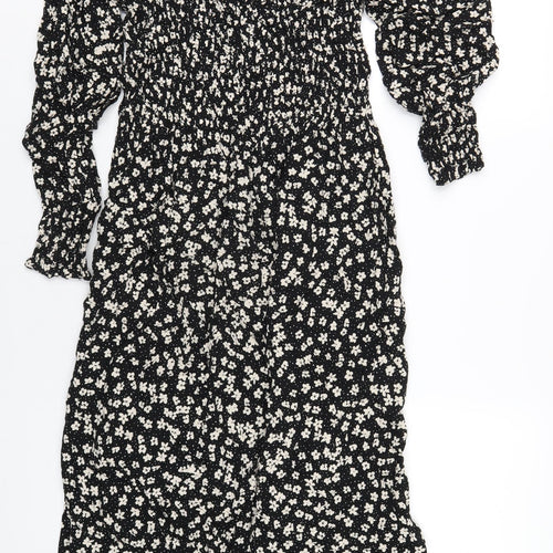 H&M Womens Black Floral Viscose A-Line Size S Square Neck Pullover