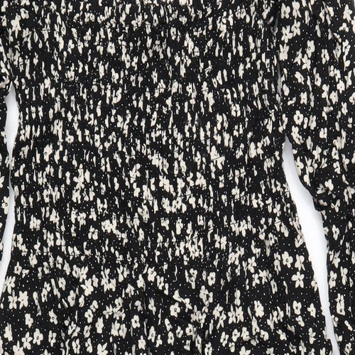 H&M Womens Black Floral Viscose A-Line Size S Square Neck Pullover