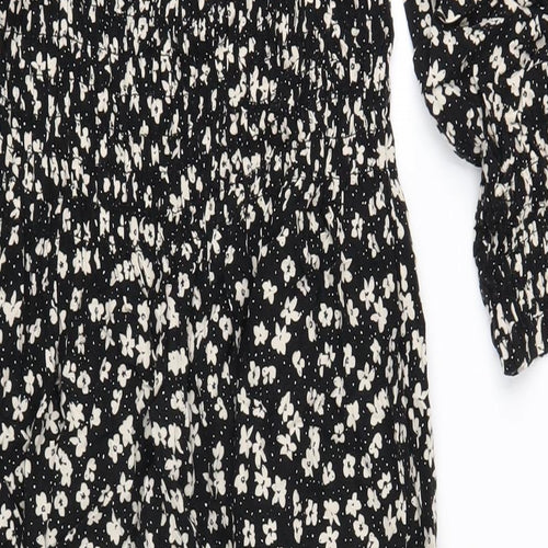 H&M Womens Black Floral Viscose A-Line Size S Square Neck Pullover