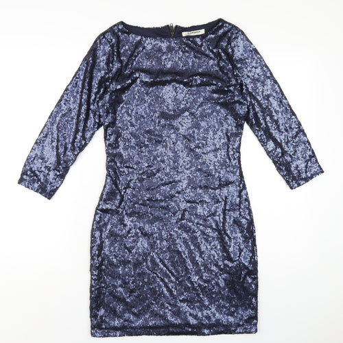Glamorous Womens Blue Polyester Bodycon Size 8 Round Neck Zip - Sequin