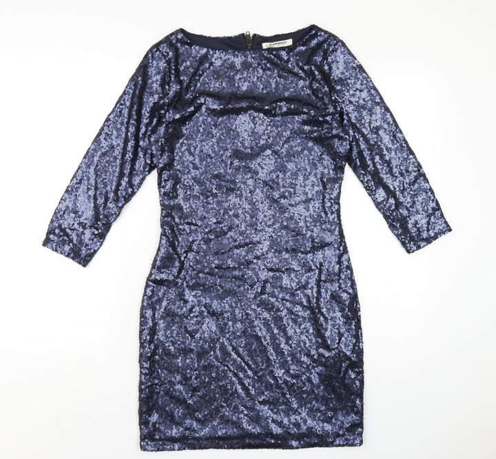 Glamorous Womens Blue Polyester Bodycon Size 8 Round Neck Zip - Sequin