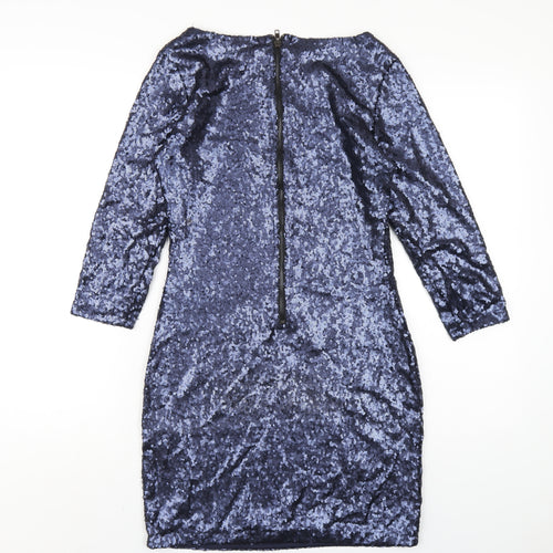 Glamorous Womens Blue Polyester Bodycon Size 8 Round Neck Zip - Sequin