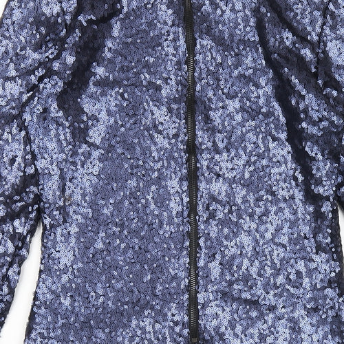Glamorous Womens Blue Polyester Bodycon Size 8 Round Neck Zip - Sequin