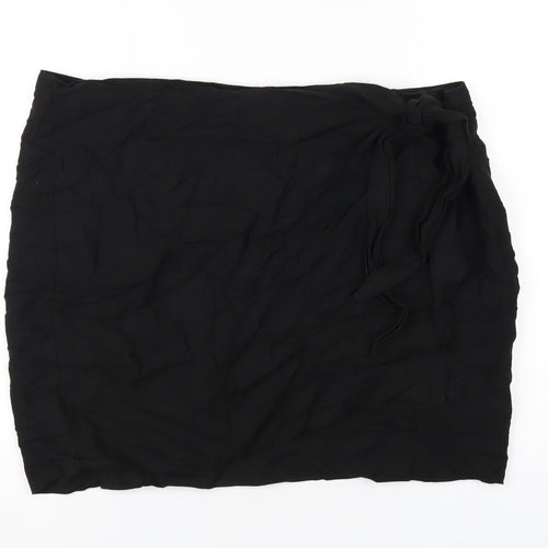 Marks and Spencer Womens Black Linen Wrap Skirt Size 22 Tie