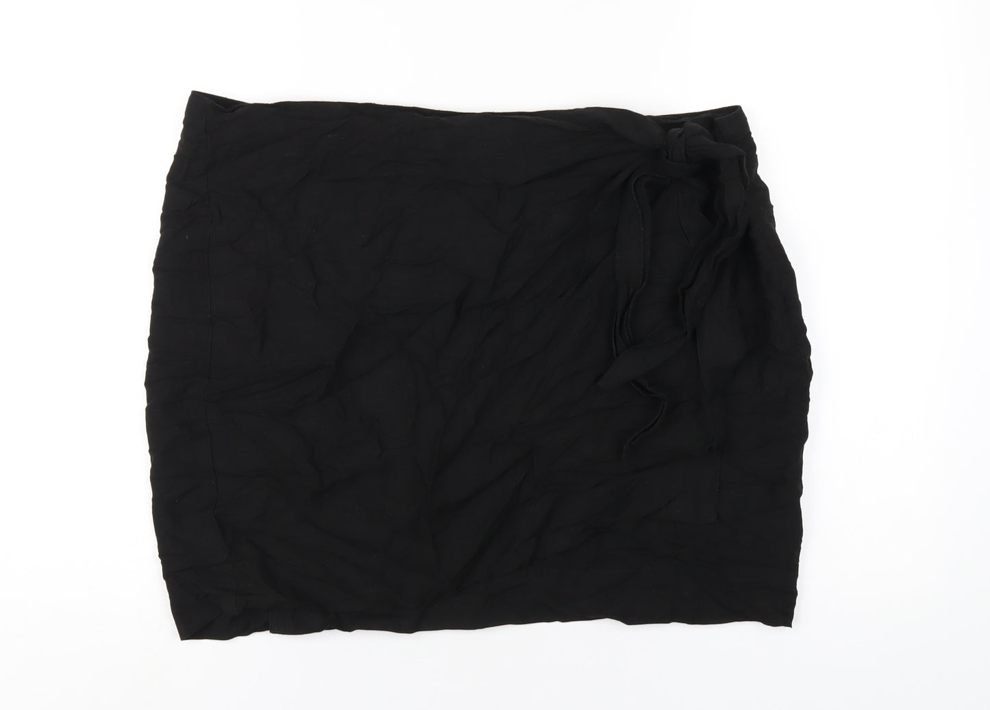 Marks and Spencer Womens Black Linen Wrap Skirt Size 22 Tie