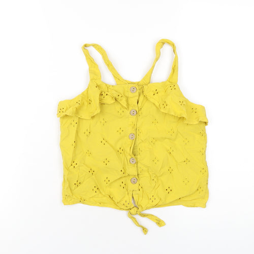 NEXT Girls Yellow Cotton Basic Button-Up Size 12 Years Square Neck Button