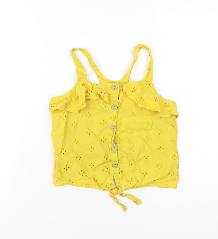 NEXT Girls Yellow Cotton Basic Button-Up Size 12 Years Square Neck Button