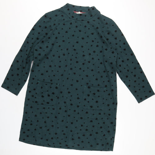 White Stuff Womens Green Geometric Polyester A-Line Size 18 Mock Neck Pullover