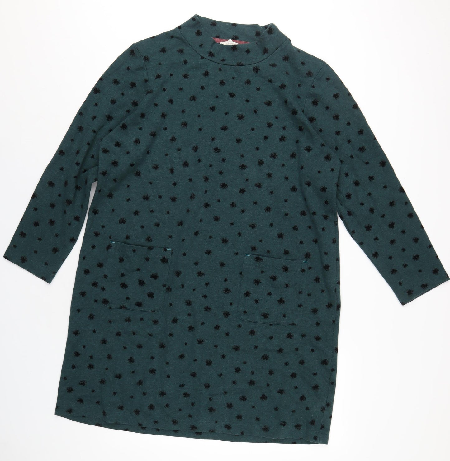 White Stuff Womens Green Geometric Polyester A-Line Size 18 Mock Neck Pullover