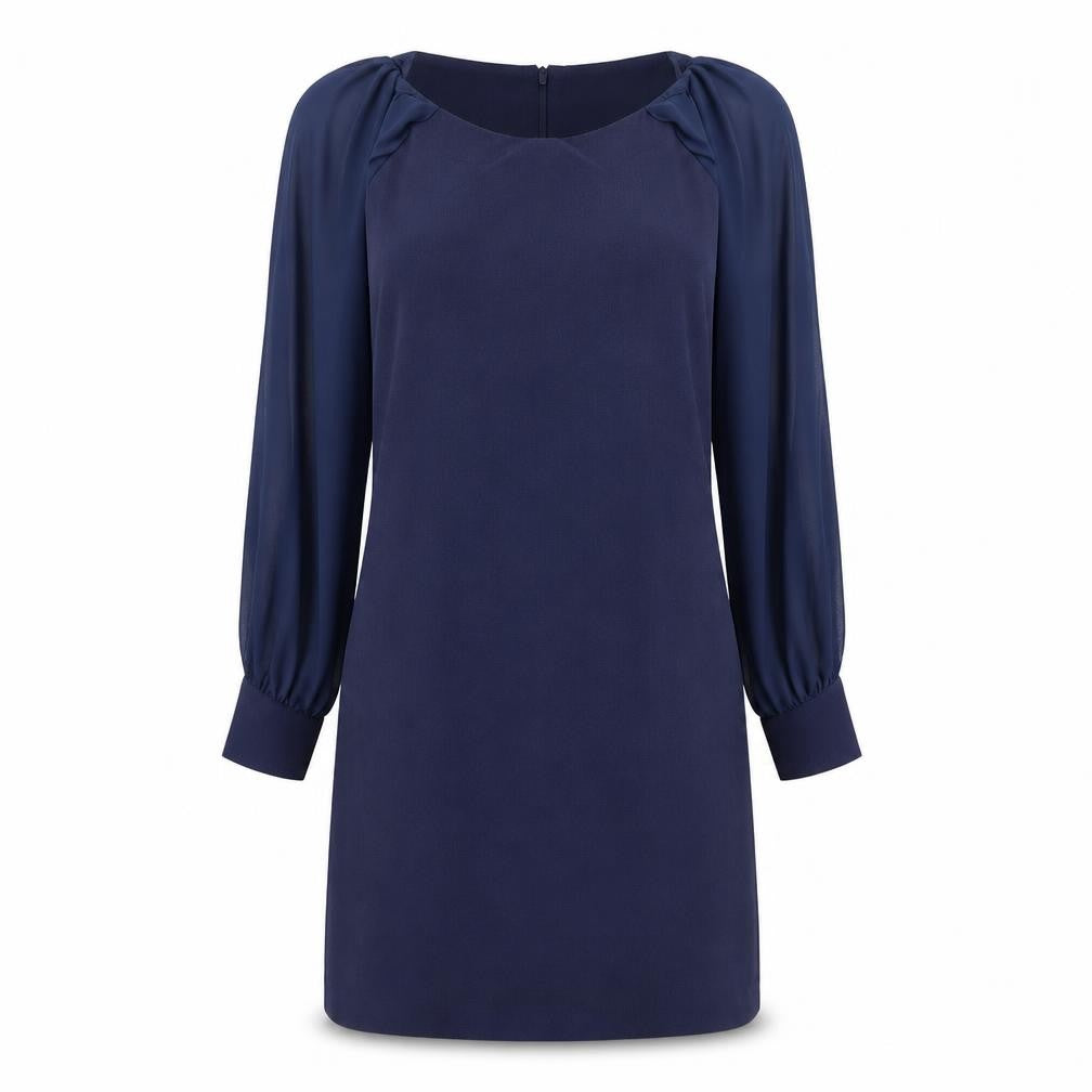 Front view of Next women’s blue polyester a-line, size UK 10, round neck button