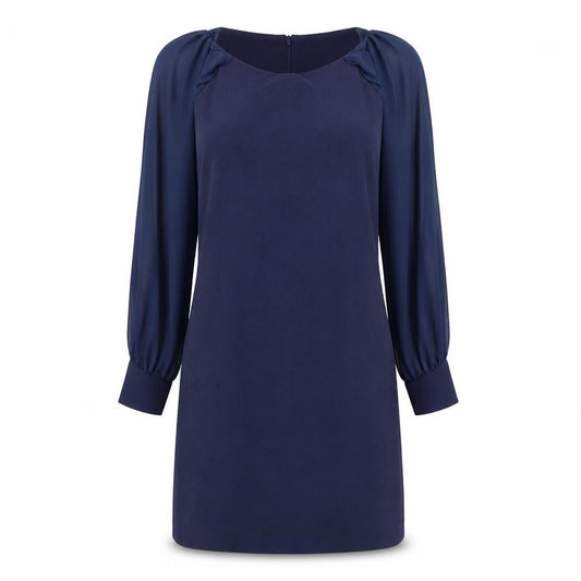 Front view of Next women’s blue polyester a-line, size UK 10, round neck button