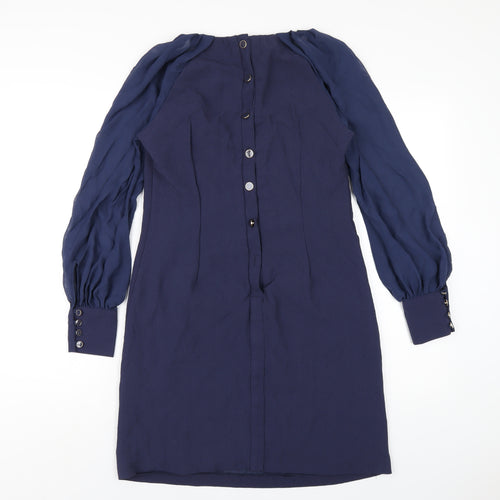 NEXT Womens Blue Polyester A-Line Size 10 Round Neck Button