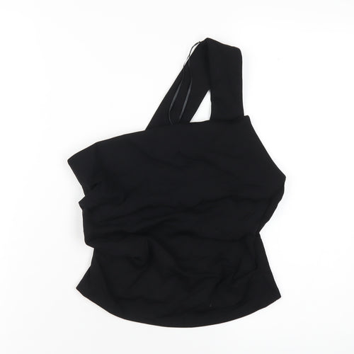 Zara Womens Black Polyester Basic T-Shirt Size M One Shoulder