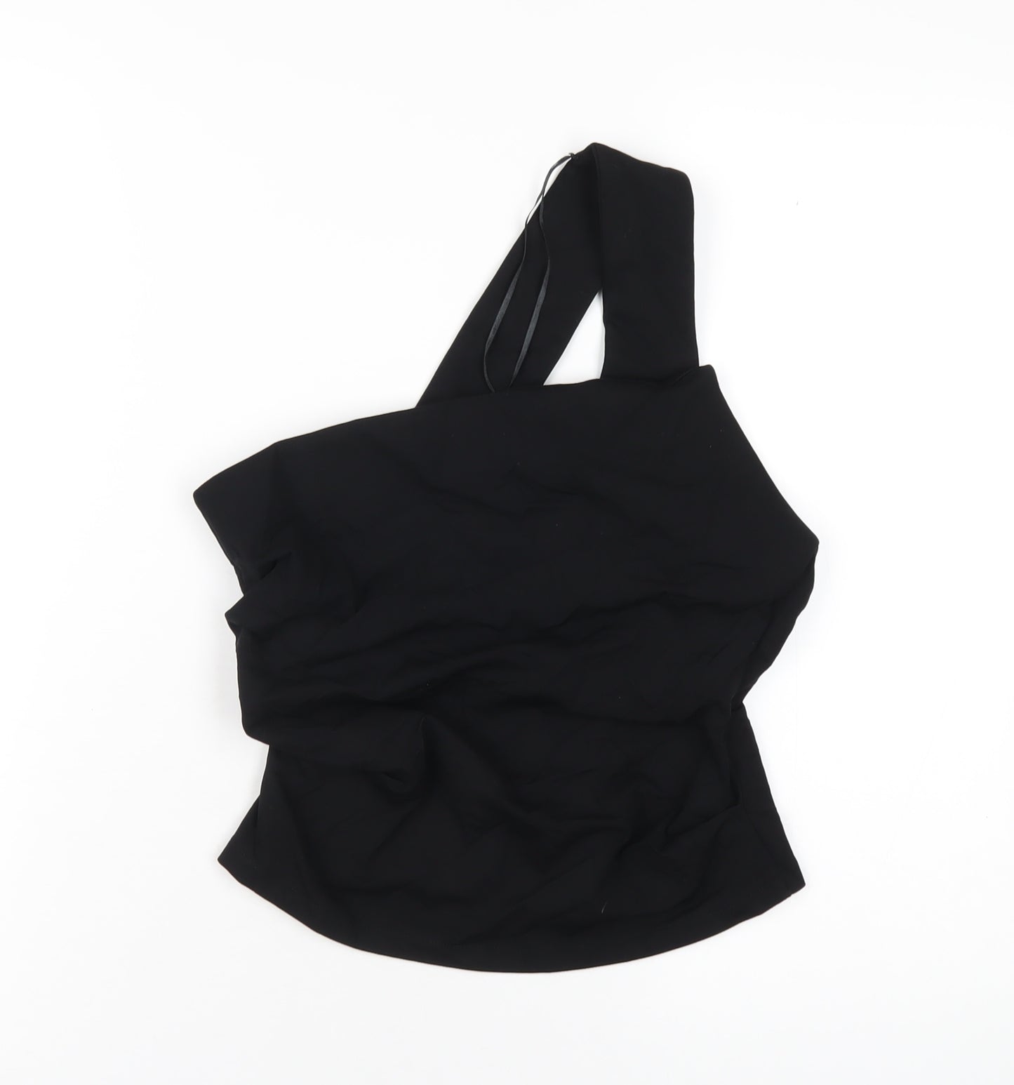 Zara Womens Black Polyester Basic T-Shirt Size M One Shoulder