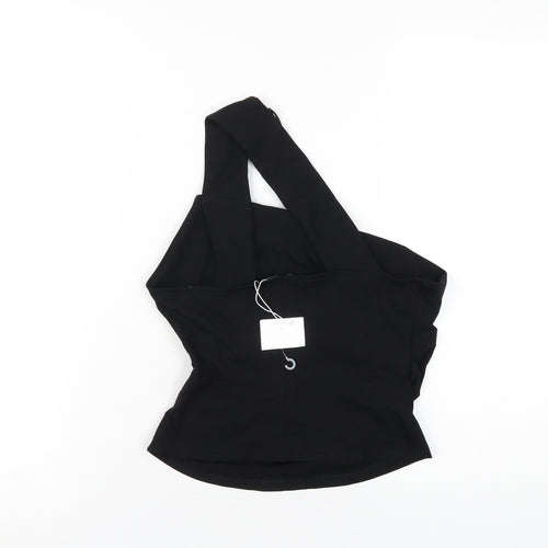 Zara Womens Black Polyester Basic T-Shirt Size M One Shoulder