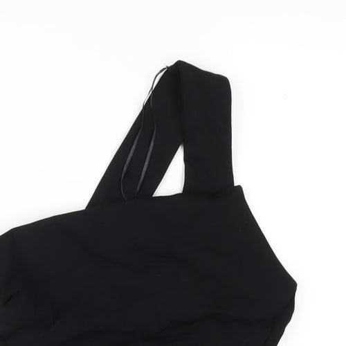 Zara Womens Black Polyester Basic T-Shirt Size M One Shoulder