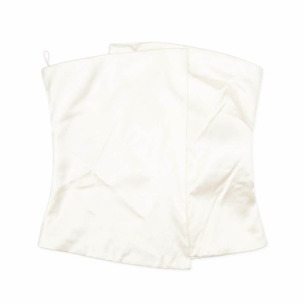Front view of Zara women’s ivory polyester basic t-shirt, size S, square neck