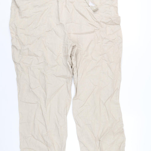 Evans Womens Beige Linen Trousers Size 24 L29 in Regular Zip