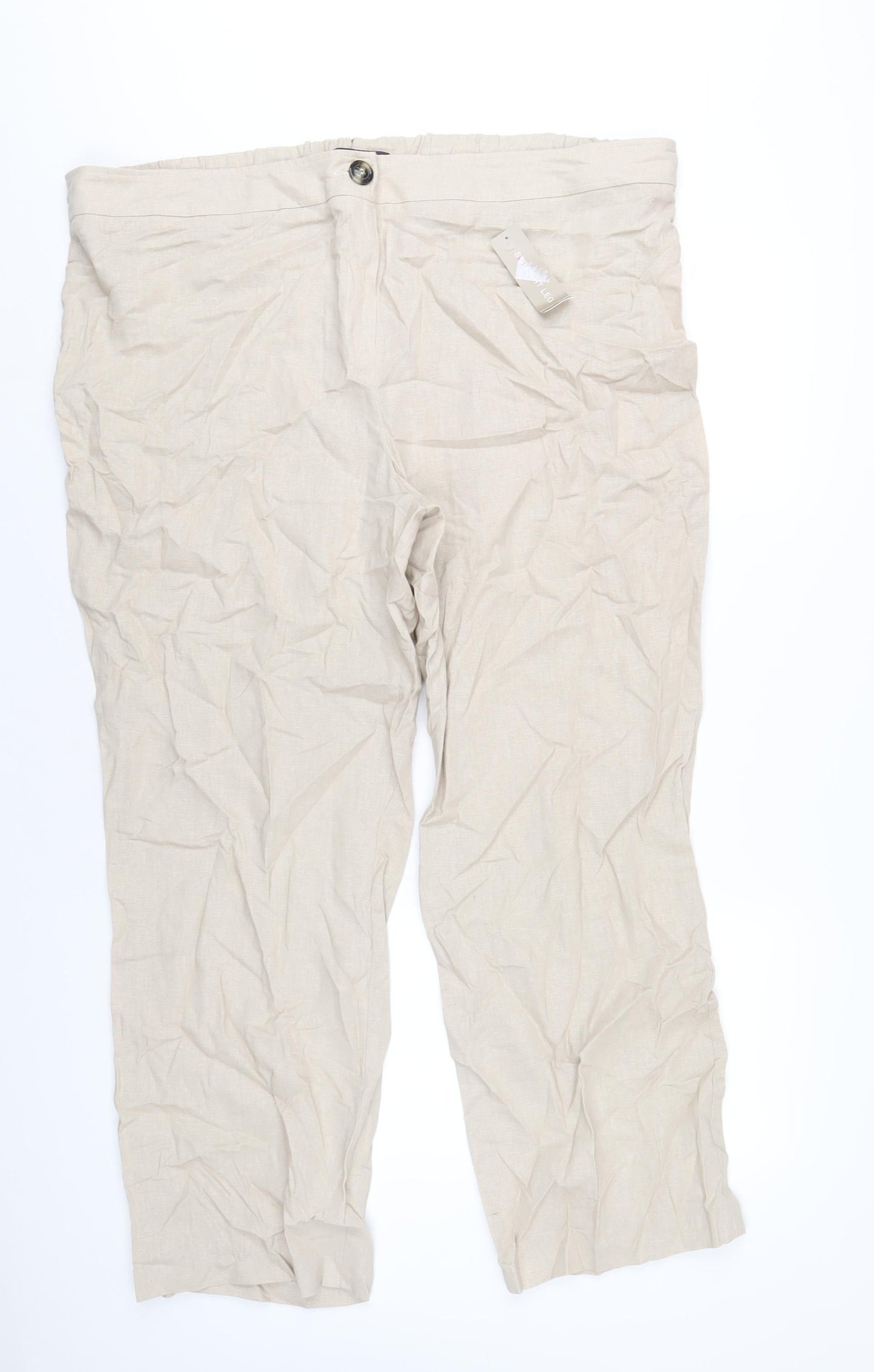 Evans Womens Beige Linen Trousers Size 24 L29 in Regular Zip