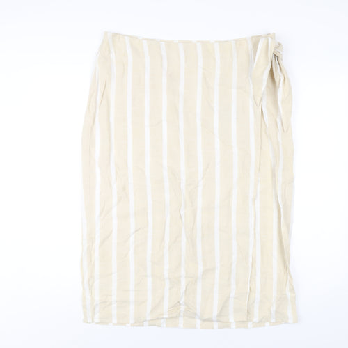 Principles Womens Beige Striped Linen A-Line Skirt Size 16 Zip