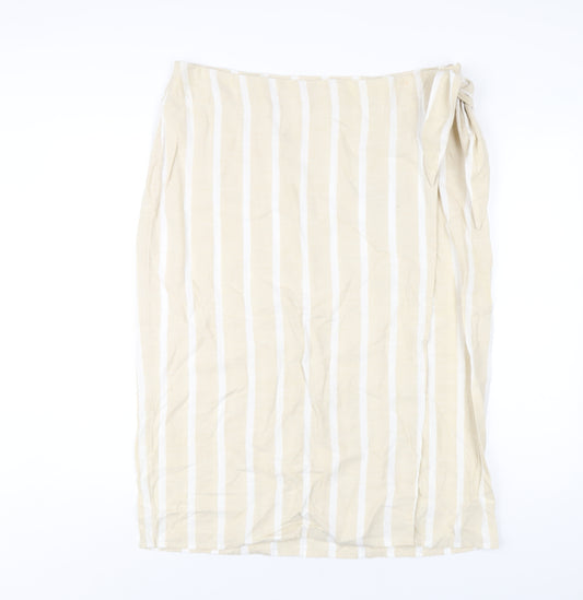 Principles Womens Beige Striped Linen A-Line Skirt Size 16 Zip