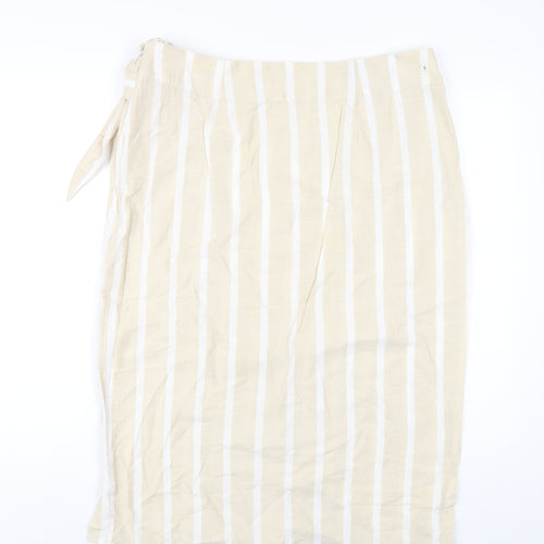 Principles Womens Beige Striped Linen A-Line Skirt Size 16 Zip