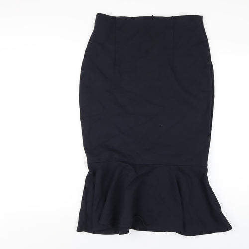 Marks and Spencer Womens Blue Viscose Trumpet Skirt Size 12 Zip