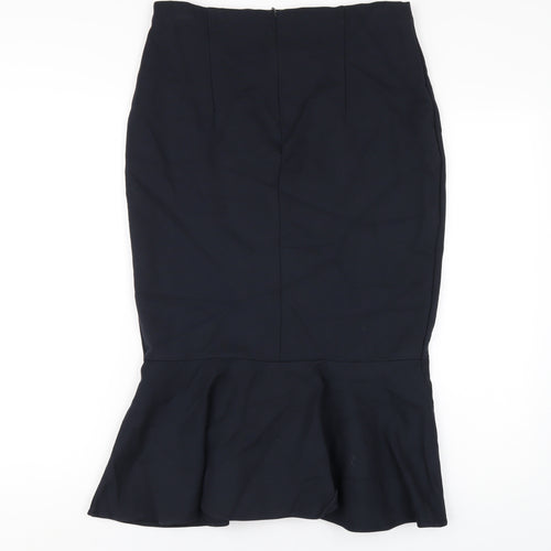 Marks and Spencer Womens Blue Viscose Trumpet Skirt Size 12 Zip