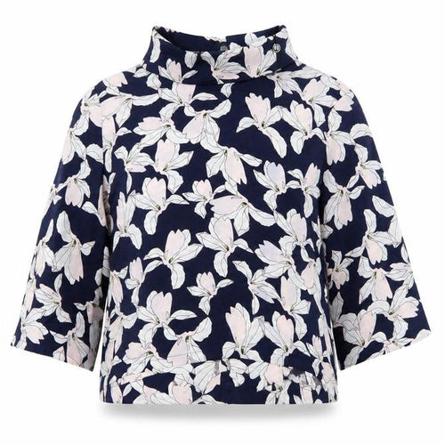 Fashion Union Womens Blue Floral Polyester Basic T-Shirt Size 12 Mock Neck