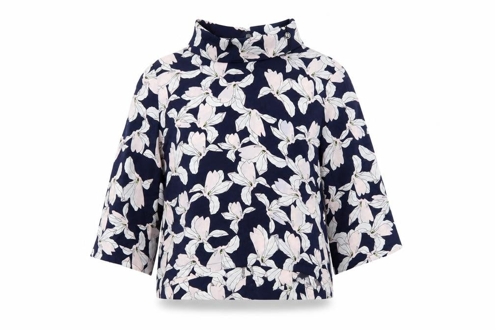 Fashion Union Womens Blue Floral Polyester Basic T-Shirt Size 12 Mock Neck